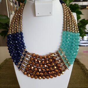 Vintage Faceted 6 Strand Multi-Colored Bead Necklace